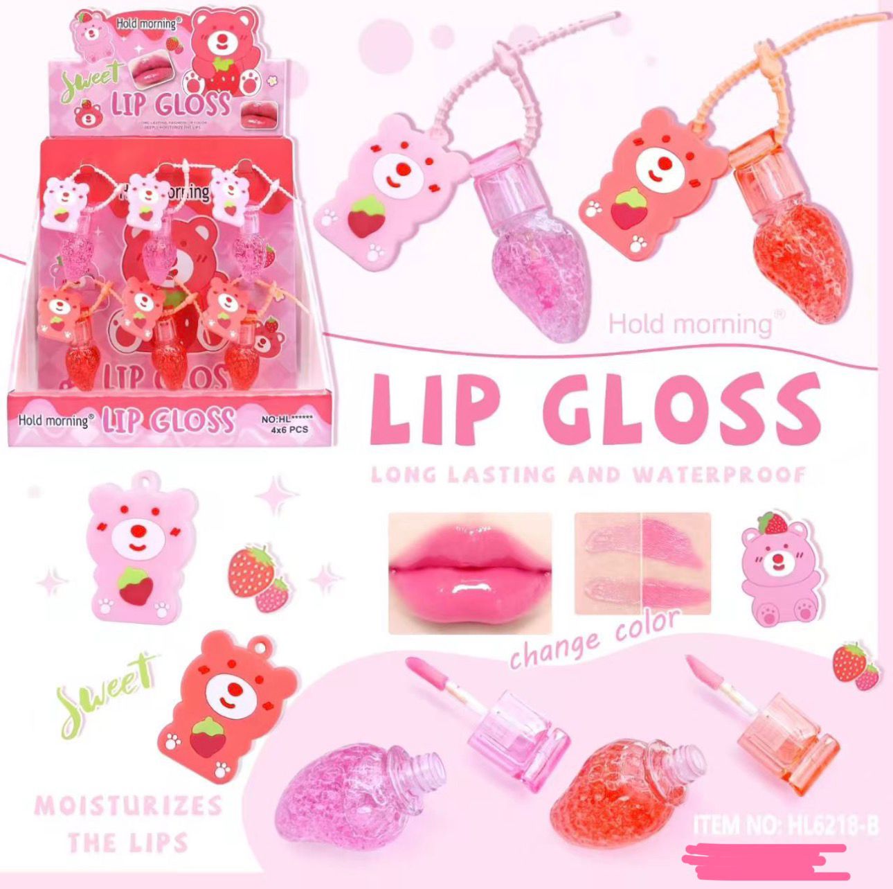 Lipgloss with bear keychain
